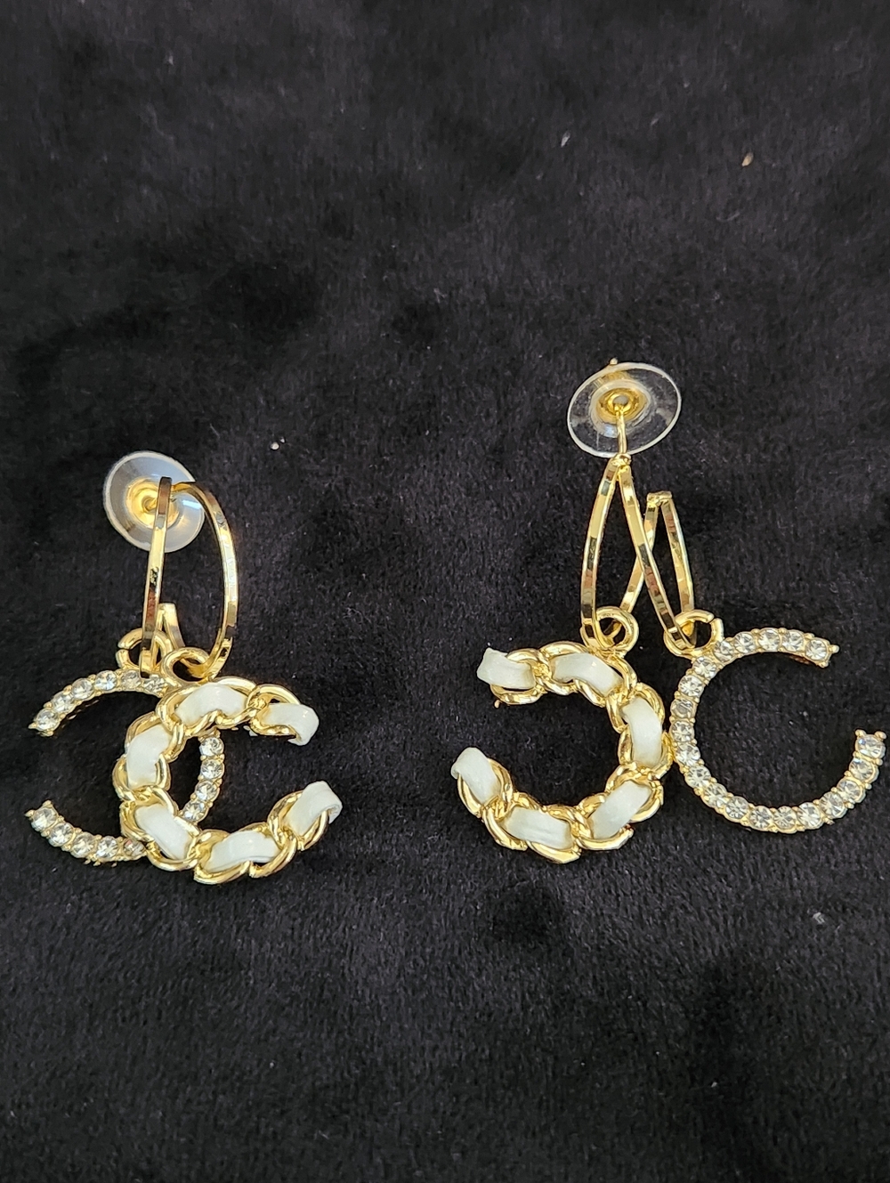 Gold and White Double 'C' Drop Earrings - Designer-Inspired Women’s Jewelry